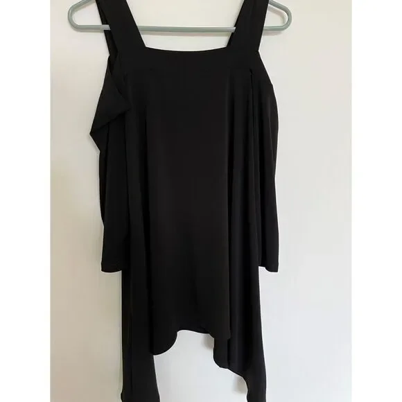 Chiara Sun Woo Women's Black Cold Shoulder, Asymmetric Tunic - Size M - Picture 2 of 3